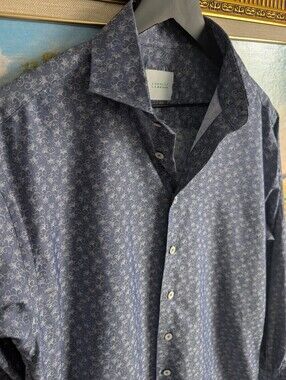 Forrest Lennard Blue Micro-Pattern Long Sleeve Button-Down Shirt